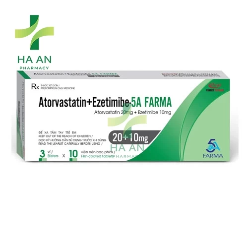 Thuốc Uống Atorvastatin+Ezetimibe-5A FARMA 20+10mg Công Ty Cổ Phần Liên Doanh Dược Phẩm Éloge France Việt Nam